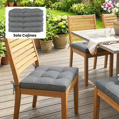 Outsunny Conjunto de Cojines para Sillas de Comedor y Jardín Impermeable con 2 Amarres de Fijación 42x42x5 cm Gris Oscuro