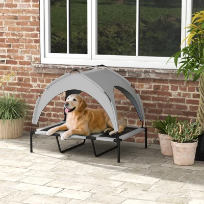 PawHut Cama para Perros Elevada con Toldo Marco de Acero y Bolsa de Transporte para Interior Exterior 106x76x94 cm Gris Claro