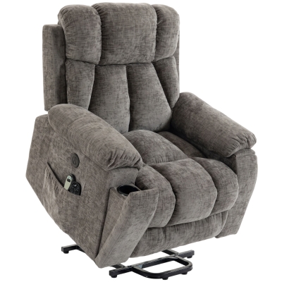 HOMCOM Relaxsessel Fernsehsessel mit Aufstehhilfe, Massage & Wärme, Seniorensessel mit breiter, tiefer Sitzfläche, USB-Anschluss