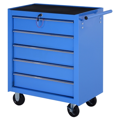 HOMCOM Carro Caja de Herramientas Taller Movil con 5 Cajones 4 Ruedas Chapa de Acero Azul