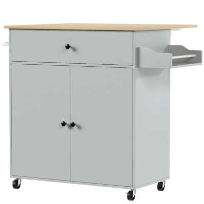 HOMCOM Kitchen Island Trolley with Drawer & Wheels Grey