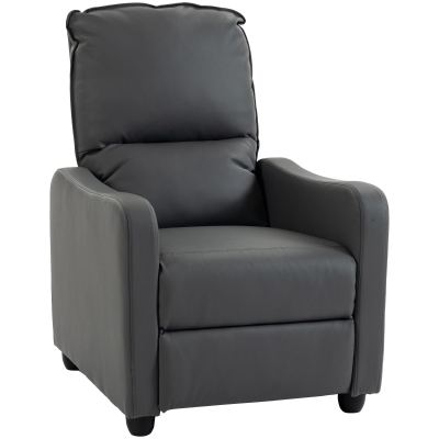HOMCOM Poltrona Relax Reclinável Manual 155° com Apoio para os Pés em PU para Sala e Quarto Cinza Escuro