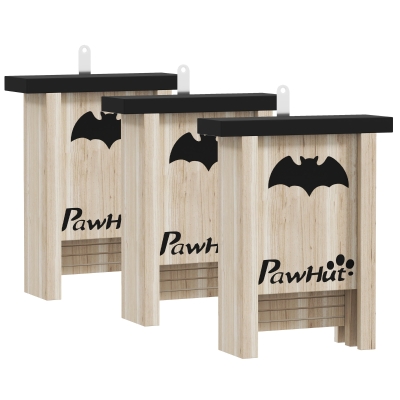 PawHut Set van 3 vleermuizenkasten, vleermuizenhuisjes voor tuinen, boomgaarden, boerderijen, eenvoudig op te hangen, 18 x 6 x 22,5 cm