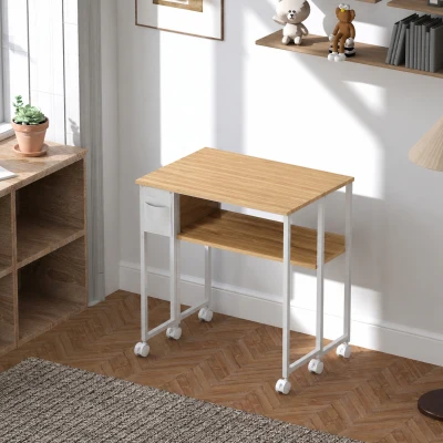 HOMCOM Bureau Pliable 63x50cm Bois Naturel avec Rangement