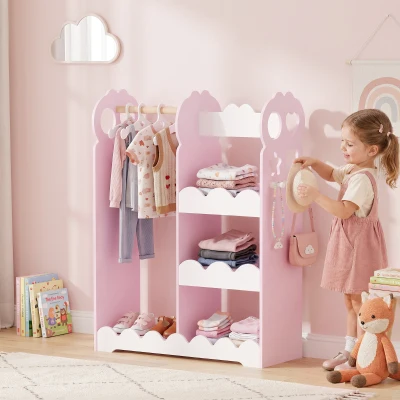 AIYAPLAY Kids Wardrobe with Mirror Shelves Rail Pink