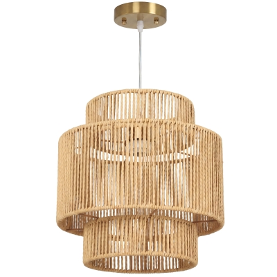 HOMCOM Hanglamp, driedelige lampenkap, metaal, henneptouw, lichtbruin
