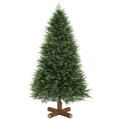 HOMCOM 7ft Artificial Christmas Tree 1071 Tips Wood Base Green