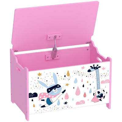 AIYAPLAY Wooden Toy Storage Chest Flip-Top Security Hinges Pink