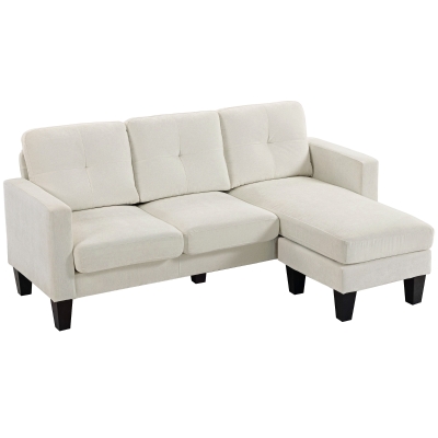 HOMCOM Sofá Chaise Longue Reversible con Estructura de Acero Tapizado en Chenilla 186x130x84cm Crema