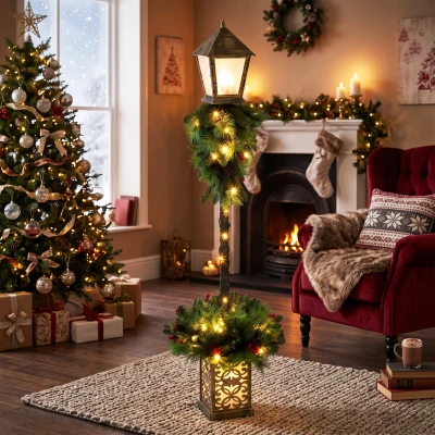 Outsunny Lanterne Noël Extérieur 50 LED Blanc Chaud PVC Rouge