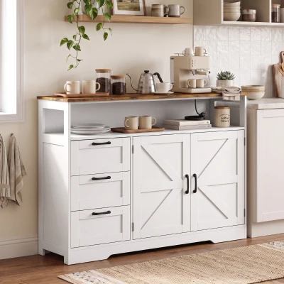 HOMCOM Sideboard Cabinet with Power Outlet 3 Drawers White
