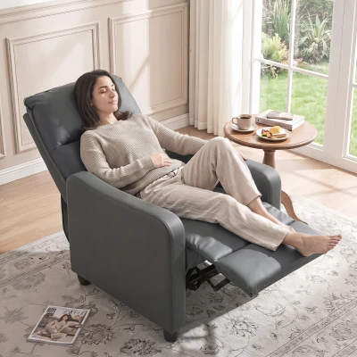 HOMCOM Manuell verstellbarer Relaxsessel 155° mit Fußstütze, PU-Leder, für Wohnzimmer und Schlafzimmer, Dunkelgrau