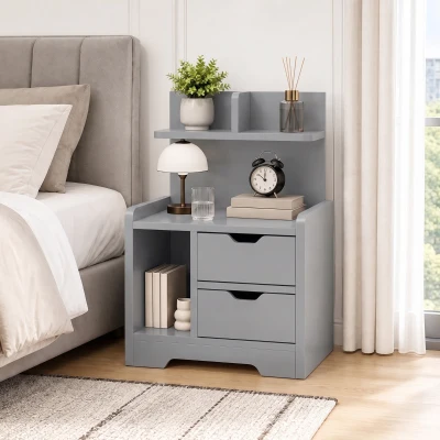 HOMCOM Bedside Cabinet 2-Drawer Modern Storage Grey
