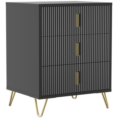 HOMCOM 3-Drawer Fluted Dresser Metal Legs Bedroom Black