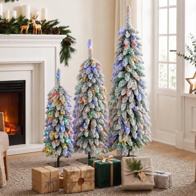 HOMCOM Pre-Lit Artificial Christmas Tree Set 90/120/150cm Green White