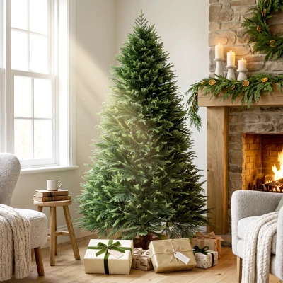 HOMCOM 6ft Artificial Christmas Tree 751 Tips Wood Base Green