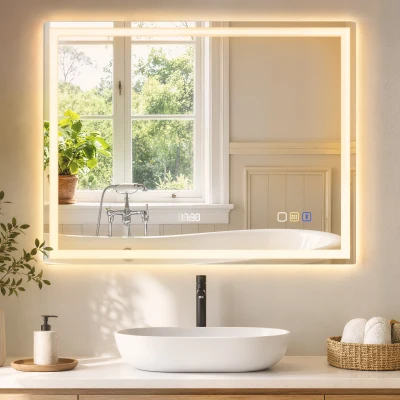 HOMCOM Espejo de baño LED Bluetooth 90 x 70 cm interruptor táctil luz regulable 3 colores antivaho memoria plateado