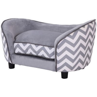 PawHut Haustiersofa Hundecouch Hundesofa Hundebett Hundematte Katze Kissen gepolstert Holz Schaumstoff Grau 68,5 x 40,5 x 40,5 cm