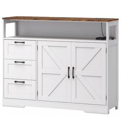HOMCOM Sideboard Cabinet with Power Outlet 3 Drawers White