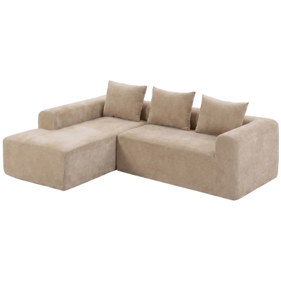 HOMCOM Narożnik z szezlongiem, bezramowa sofa w kształcie L z chenille, głębokie siedzisko, sprężyny kieszeniowe, beżowy