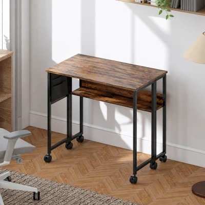 HOMCOM Bureau Pliable 80x50cm avec Étagère Brun Rustique