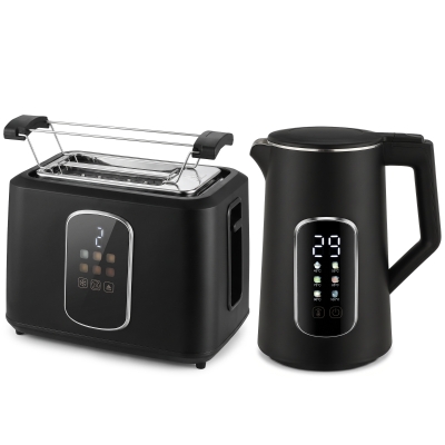 HOMCOM Kettle Toaster Set LED Touch Strix Black