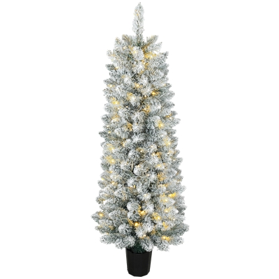HOMCOM Árbol de Navidad Nevado con 100 Luces LED 120 cm 8 Modos 180 Ramas Verde y Blanco