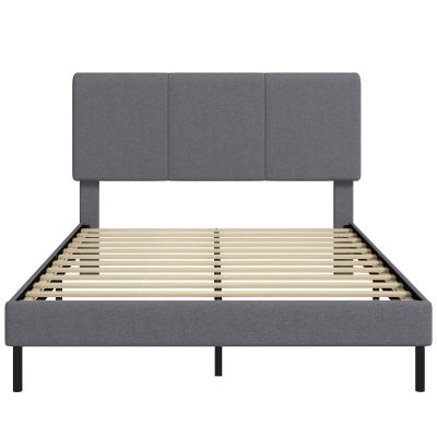 HOMCOM Armazón de cama 140 x 200 cm con cabecero ajustable, cama tapizada con aspecto de lino con 12 lamas