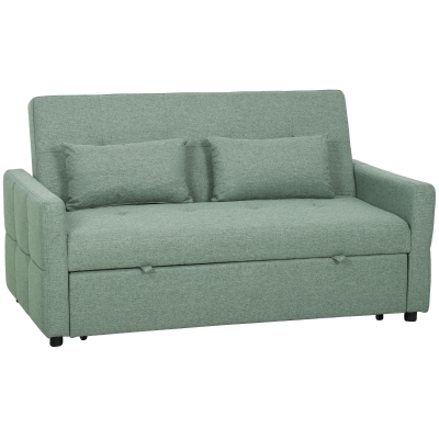 HOMCOM 2‑Sitzer Schlafsofa 3‑in‑1, Klappsofa/Schlafsofa 160 cm, verstellbare Rückenlehne, breite Sitzfläche, 2 Kissen, Grün