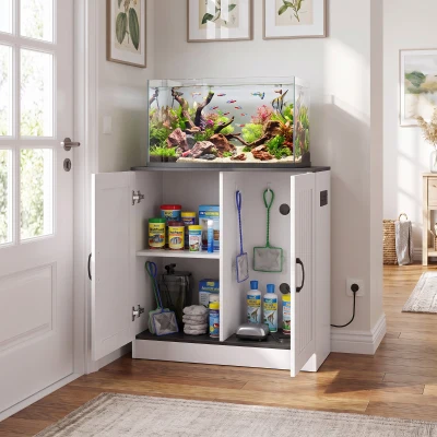 PawHut Aquarium Stand Cabinet Storage Power Outlets White