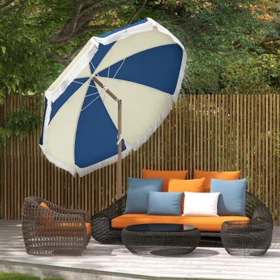 Outsunny Parasol Inclinable Vintage Bleu/Beige Ø213cm