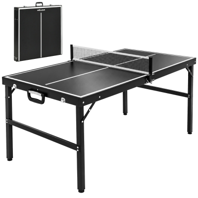 SPORTNOW Mesa de Ping Pong Dobrável com Estrutura de Alumínio Portátil para Interior e Exterior 152x76x72 cm Preto
