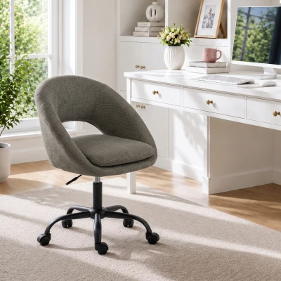 HOMCOM Scaun birou ergonomic din chenille, înălțime reglabilă, cotiere integrate, rotativ 360°, 59x60x79-89cm, verde închis