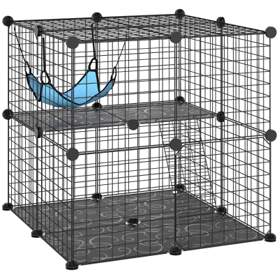 PawHut Cage Chat 2 Niveaux Acier Hamac Échelle 70x70x70cm Noir