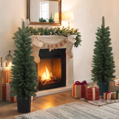 HOMCOM Set de 2 brazi artificiali, 120 cm, brad pentru intrare cu 170 vârfuri de crengi, bază de ghiveci, verde