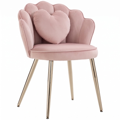 HOMCOM Velvet Accent Chair Lotus Back Metal Legs Soft Pink