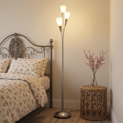HOMCOM Lampadaire Salon 3xE14 Métal Argent Interrupteur Pied