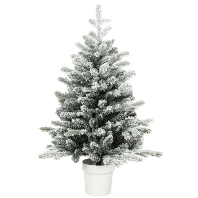 HOMCOM Mini brad de Crăciun 90 cm cu 296 vârfuri, efect zăpadă, ghiveci, mini-brad de masă pentru acasă și birou, Alb