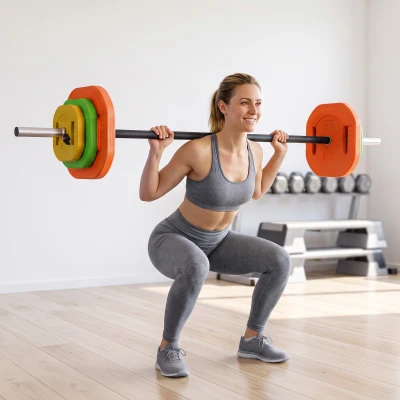 SPORTNOW Set de Pesas Ajustables con Barra de Acero de 140 cm 6 Discos de 5kg 2,5kg 1,5kg 2 Clips para Casa Gimnasio