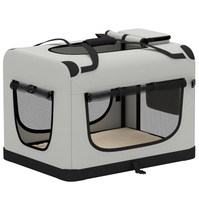 PawHut Transporteur Pliable Tissu Oxford Gris Clair Chiens Moyen