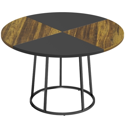HOMCOM Mesa de Jantar Redonda Ø120 cm para 4-6 Pessoas com Tampo Bicolor, Estilo Industrial, Castanho Rústico e Preto