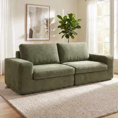 HOMCOM 3‑Sitzer‑Sofa aus Cordvelours, modernes komprimiertes Wohnzimmersofa 236 cm mit Taschenfeder‑Kissen, Grün