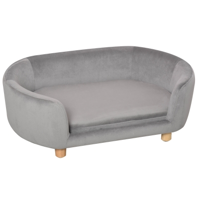 PawHut Sofá para Cães Pequenos com Pés de Madeira Almofada Removível e Capa Lavável  86x55x33 cm Cinzento Claro