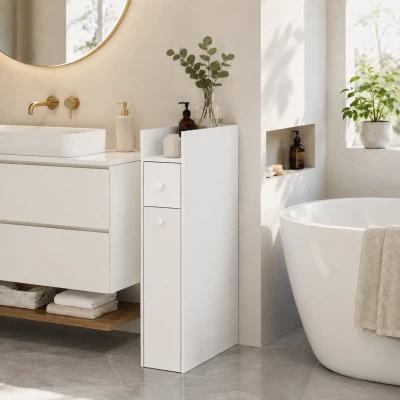 HOMCOM Mueble de baño salvaespacio, 3 niveles con cajones y ruedas, Blanco