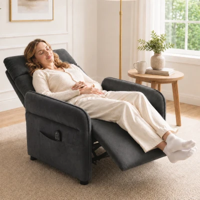HOMCOM Cadeirão de Massagem com Calor, Reclinação Push-Back 135°, Apoio para os Pés, Apoios de Braços Ajustáveis e 2 Bolsos, Cinzento-Escuro