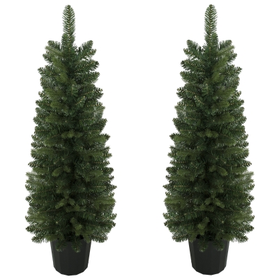 HOMCOM Set de 2 brazi artificiali, 120 cm, brad pentru intrare cu 170 vârfuri de crengi, bază de ghiveci, verde