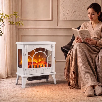HOMCOM Chimenea Eléctrica 1000W/2000W con Temperatura Ajustable Protección contra Sobrecalentamiento 55x31x58 cm Blanco