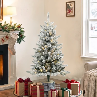 HOMCOM Sztuczna choinka, 90 cm, 50 LED, 240 końcówek, sztuczny śnieg, podstawa z tlenku magnezu