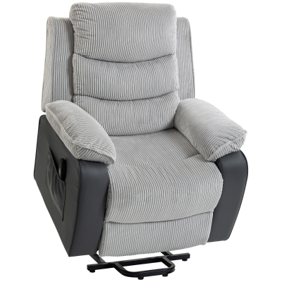 HOMCOM Power Lift Recliner Chair Corduroy Wide Seat Light Grey