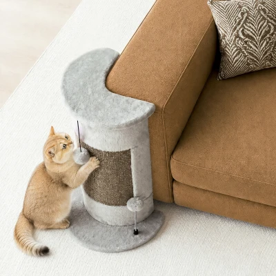 PawHut Poste de Arranhar para Gatos 58 cm Arranhador para Gatos com Poste de Sisal e Bolas Suspensas 34x25,5x58 cm Cinza